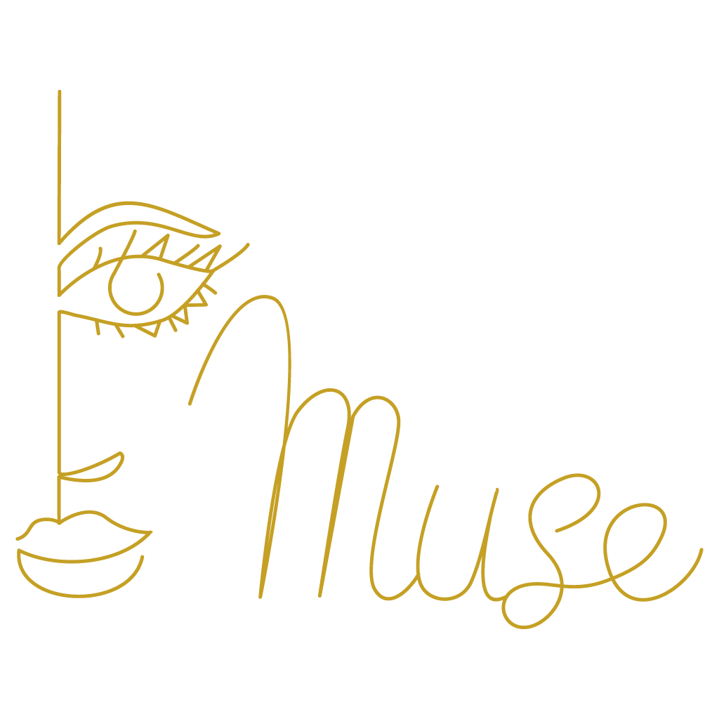 dessin linéaire en doré du logo de Louise Expert Muse - Massages et bien-être 2 rue André Amanieu 33130 Bègles